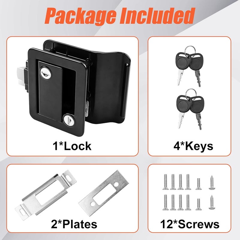 Siasky Black RV Door Lock Replacement, Upgraded RV Door Latch with Paddle Deadbolt 4 Keys, Camper Door Lock for Travel Trailers Horse Cargo Hauler, Zinc Alloy Trailer Entry Door Latch Replacement - Image 2